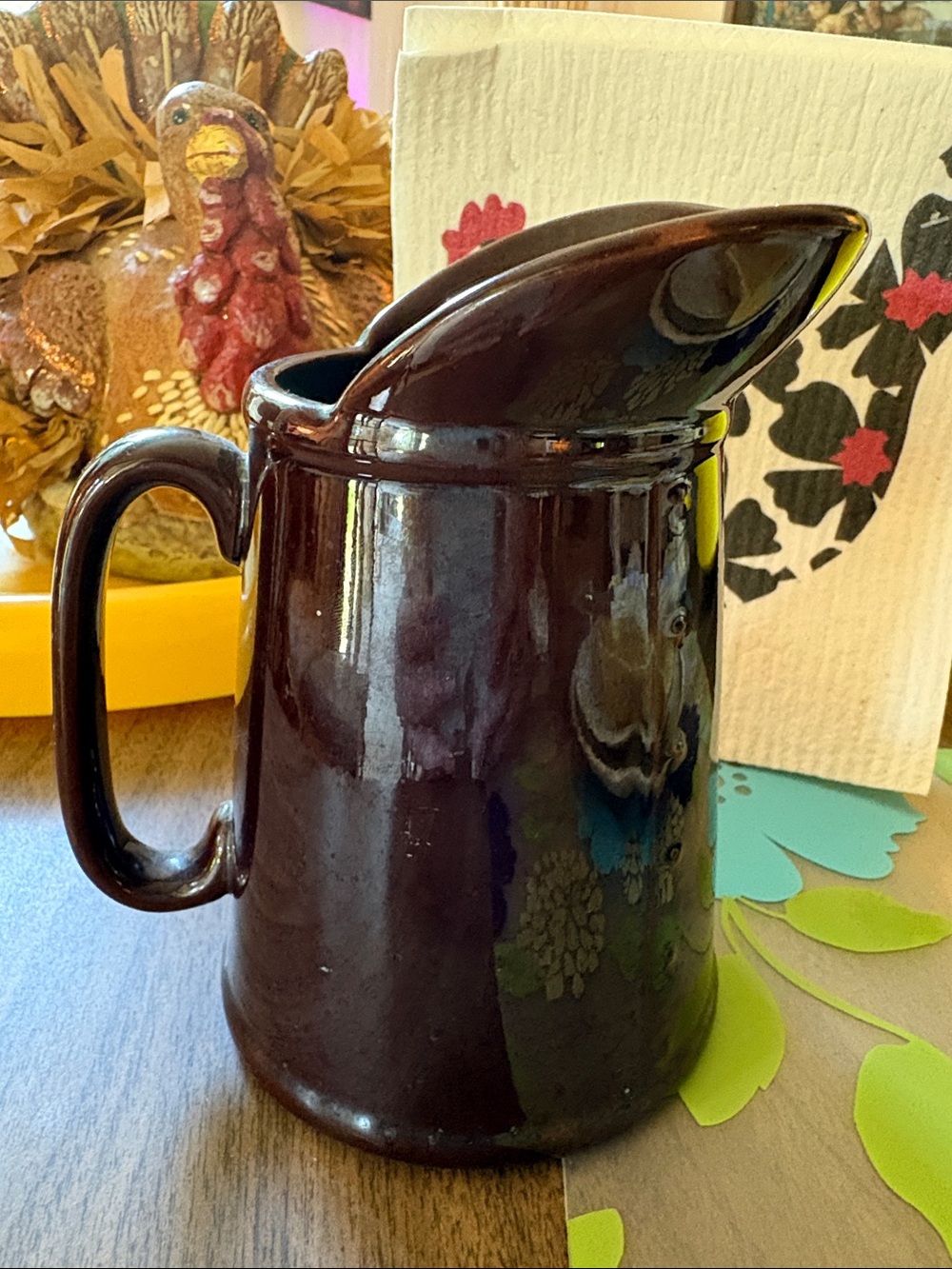 50’s Lusterware jug Rooster Crowing Syrup Farmhouse kitschy primitive folk art. - Picture 3 of 5